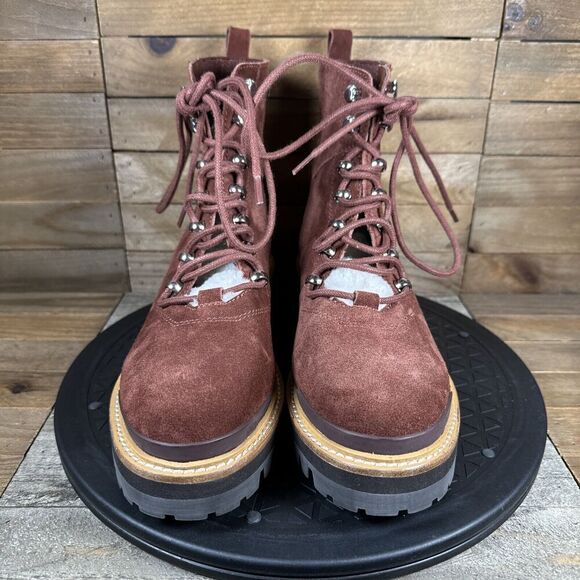 Marc Fisher LTD Lizzie Womens 7 Red Suede Leather Lace Up Fur Trim Ankle Boot - Picture 2 of 11